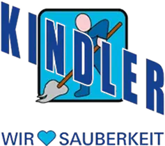 Logo der Kindler Gebäudereinigung GmbH mit einem Reinigungsmitarbeiter und dem Slogan „Wir lieben Sauberkeit"